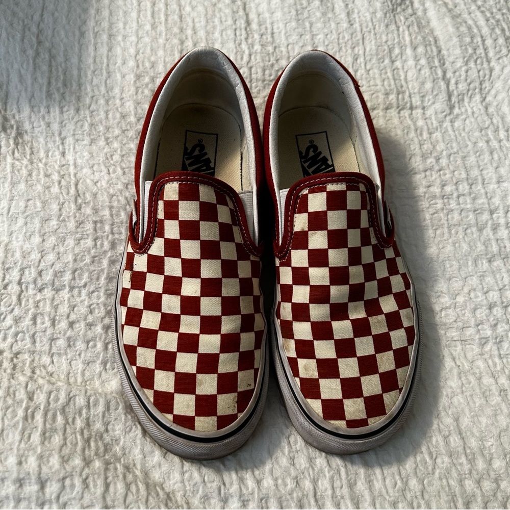 Burnt Orange Checkered Vans Slip Ons